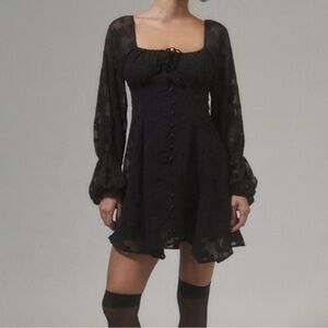Urban Outfitters Wisteria black Floral Long Sleeve Mini Dress - size M